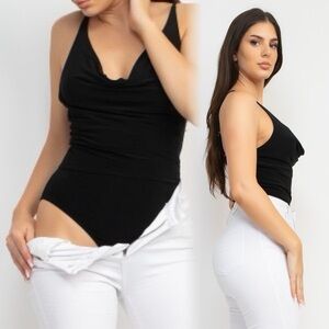 Black cowl draped neck classy chic bodysuit